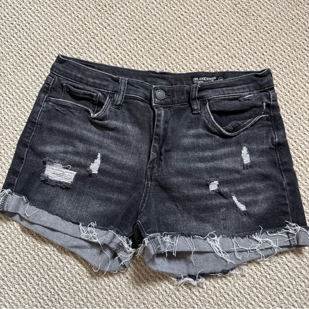 Blank NYC Distressed Black Jean Shorts